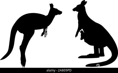 Kangaroo Familie. Silhouetten von Tieren. Vektor Illustrator Stock Vektor