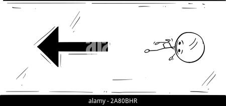 Vektor cartoon Strichmännchen Zeichnen konzeptionelle Darstellung der Mann oder Geschäftsmann zu Fuß auf dem Weg zur Zukunft nach der Pfeil. Das Konzept der Strategie und vorwärts bewegt. Stock Vektor