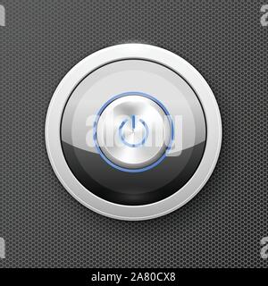 Beleuchteter Netzschalter Symbol-aus-Knopf, Metalldrucktaster Stock Vektor