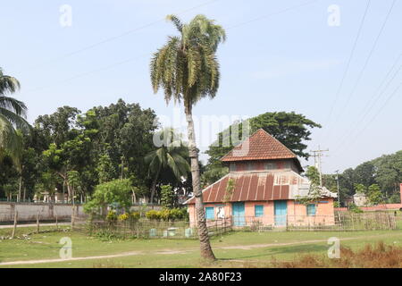 Geschichte von Bangladesch erklärte, dass viele alte Gebäude in diesem Land gemacht hatte. Teota Palace, Teota, Manikgan, Dhaka, Bangladesch ist einer von ihnen. Seerose ist die nationale Blume der Banglades. Stockfoto