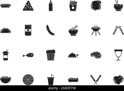 Fast food Menü Icons Set silhouette Vector Illustration Stock Vektor