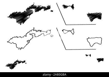American Samoa (ohne eigene Rechtspersönlichkeit und unorganisiert USA, Vereinigte Staaten von Amerika) Karte Vektor-illustration, kritzeln Skizze Western Samoa (Tutui Stock Vektor