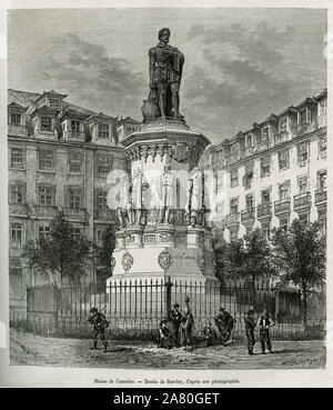 La statue de Luis Vaz de Camoens (dit le camoens, 1525-1580) poete Portugiesisch, ein lisbonne. Tiefdruck de Barclay, pour le recit illustrer une semaine a L Stockfoto