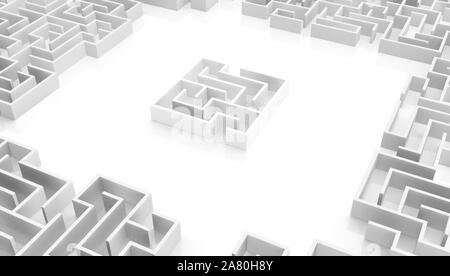 Labyrinth kleinen weißen Square Center 3d Illustration abstrakt, horizontal Stockfoto