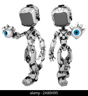 Bildschirm Roboter Abbildung Charakter darstellen mit Auge, 3D-Darstellung, horizontal, isoliert Stockfoto