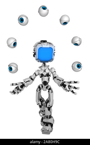 Bildschirm Roboter Abbildung Charakter darstellen jonglieren Kamera Augen, 3 Abbildung d, Vertikal, isoliert Stockfoto