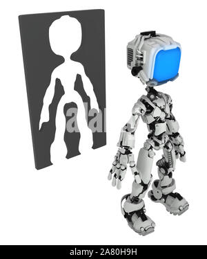 Bildschirm Roboter Abbildung Charakter darstellen Silhouette frame, 3D-Illustration, Vertikal, isoliert Stockfoto