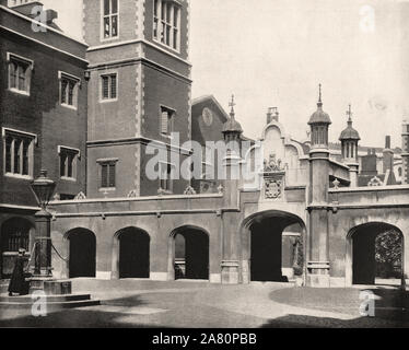 Von "Der beschreibende Album von London" von George H Birke 1896 - extrahierten Text: "Christ's Hospital, NEWGATE STREET. - Die umfangreichen Gebäude dieser berühmten Schule der Standort des Kloster der Franziskaner oder Greyfriars besetzen. Die Kirche, die zu dieser Bestellung in der Größe, neben der Kathedrale, von 300 m in der Länge, und gefüllt mit sehr feinen Gräber, von denen gibt es drei, wenn nicht vier das Kloster aufgelöst, und die Monumente von Heinrich dem VI-Il, der Pfarrei von Christchurch aus den Bezirken gebildet wurde, das Kloster Kirche pfarrlichen verkauft, den König in eine Vorstellung von Stockfoto