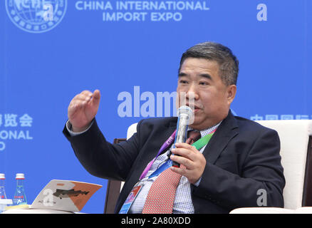 (191105) - SHANGHAI, November 5, 2019 (Xinhua) - Lin Guijun, Executive Director der Akademie der China Open Wirtschaft Studien an der Universität für internationalen Handel und Wirtschaftswissenschaften (UIBE), Adressen die Parallel Session" Öffnung, Rechtsvorschriften für Unternehmen und Umwelt" des zweiten Hongqiao International Economic Forum in Shanghai, China, November 5, 2019. (Xinhua / Fang Zhe) Stockfoto