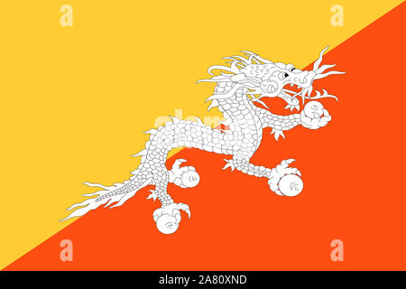 Ein Bhutan Flagge Hintergrundbild gelb orange diagonal Druk Thander Dragon Stockfoto