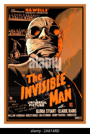 THE INVISIBLE MAN Vintage 1930er Film Movie Poster The Invisible man (1933) HG Wells sci Fi Horror with Gloria Stuart Claude Rains Universal Picters Stockfoto