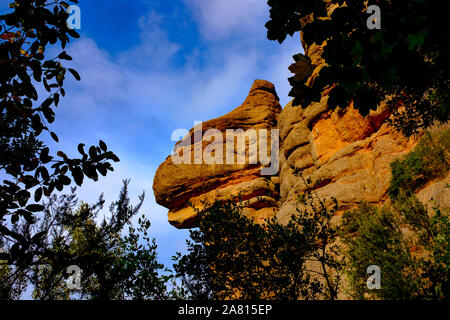 La Cadireta, Morro de Gos. La Roca Foradada, Las Agulles, Montserrat, Berg, Katalonien Stockfoto