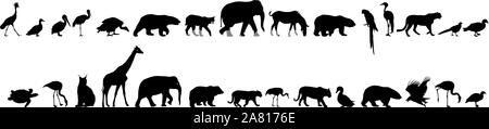 Silhouette Elefant bear eagle Trab Ente zebra auf einem weißen Hintergrund. Stock Vektor