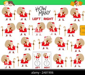 Cartoon Abbildung: Lernspiel Zählweise der Linken und Rechten orientierten Bilder von Santa Claus Charakter Stock Vektor