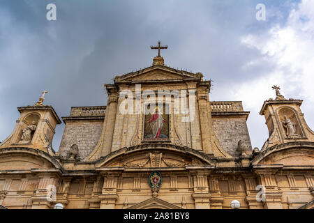 Fassade der Stiftskirche St. Paul in Rabat, Malta. Stockfoto