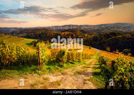 Berühmte herzförmige Wein Straße im Herbst, Ansicht von Spicnik in der Nähe von Maribor in Slowenien. Stockfoto