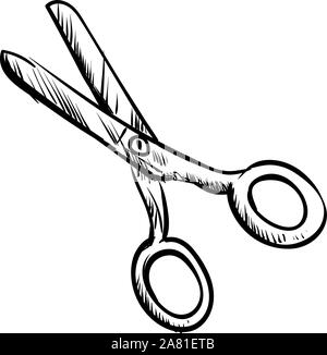 Schere Skizze, Illustration, Vektor auf weißem Hintergrund. Stock Vektor
