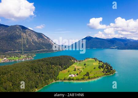 Halbinsel Zwergern, den Walchensee, Luftaufnahme, Oberbayern, Bayern, Deutschland Stockfoto