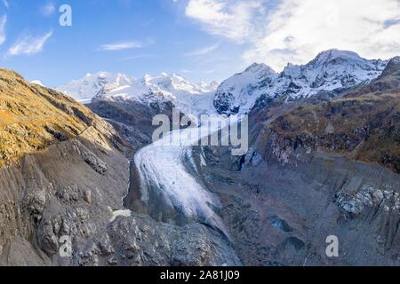 Morteratsch Gletscher, Berninagruppe mit Piz Bernina, Bernina, Engadin, Kanton Graubünden, Schweiz Stockfoto