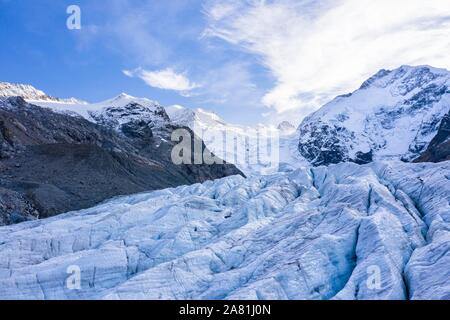 Morteratsch Gletscher, Berninagruppe mit Piz Bernina, Bernina, Engadin, Kanton Graubünden, Schweiz Stockfoto