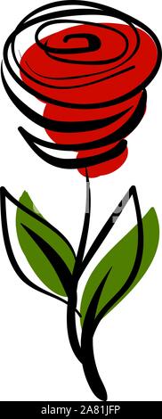 Rose Zeichnung, Illustration, Vektor auf weißem Hintergrund. Stock Vektor