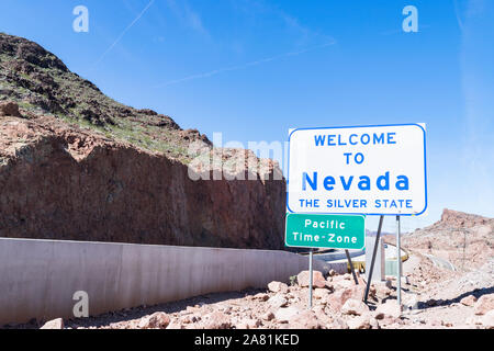 Nach Nevada Schild - der Silver state-USA Willkommen Stockfoto
