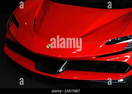 Mugello, 25. Oktober 2019: Detail der Ferrari SF 90 Stradale auf dem Display während Finali Mondiali Ferrari 2019 in Mugello in Italien. Stockfoto