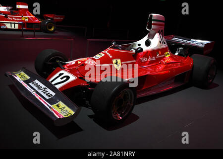 Mugello, 25. Oktober 2019: Klassische F1 Ferrari 312T von 1975 ex Niki Lauda auf dem Display während die Finali Mondiali Ferrari 2019 im Mugello. Stockfoto