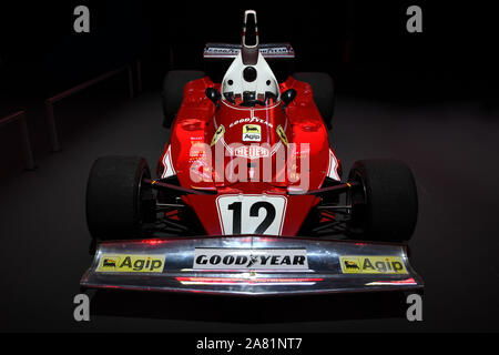 Mugello, 25. Oktober 2019: Klassische F1 Ferrari 312T von 1975 ex Niki Lauda auf dem Display während die Finali Mondiali Ferrari 2019 im Mugello. Stockfoto
