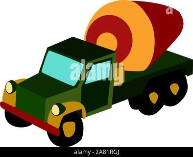 Betonmischer LKW, Illustration, Vektor auf weißem Hintergrund. Stock Vektor