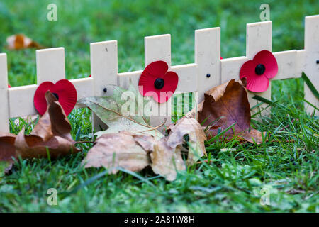 London, Großbritannien. 5 Nov, 2019. Kreuze mit Mohn und Ehrungen auf dem Gelände von Westminster Abbey für das Feld der Erinnerung Service durch die Poppy Fabrik organisiert seit 1928. Es wird offiziell für die Öffentlichkeit zugänglich am 7. November, bis Sonntag, den 17. November. Quelle: Steve Taylor/SOPA Images/ZUMA Draht/Alamy leben Nachrichten Stockfoto