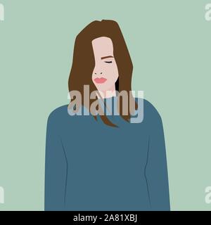 Mädchen in blau Hoodie, Illustration, Vektor auf weißem Hintergrund. Stock Vektor