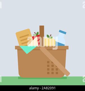 Picknickkorb, Illustration, Vektor auf weißem Hintergrund. Stock Vektor