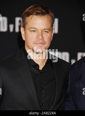 HOLLYWOOD, CA, November 04: Matt Damon besucht die Premiere von FOX'S "Ford V Ferrari' an TCL Chinese Theatre am November 04, 2019 in Hollywood, Kalifornien. Stockfoto