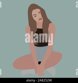 Mädchen in Shorts, Illustration, Vektor auf weißem Hintergrund. Stock Vektor