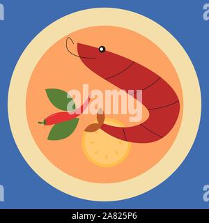 Hummer auf dem Teller, Illustration, Vektor auf weißem Hintergrund. Stock Vektor