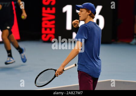 Mailand, Italien. 5 Nov, 2019. sinnerduring Next Gen ATP-Finale - Turnier Runde - Frances Tiafoe vs J. Sünder, Tennis Internationals in Mailand, Italien, 05. November 2019 - LPS/Alessio Tarpini Credit: Alessio Tarpini/LPS/ZUMA Draht/Alamy leben Nachrichten Stockfoto