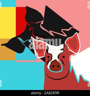 Schwein Bild, Illustration, Vektor auf weißem Hintergrund. Stock Vektor