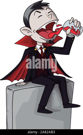 Ein Vampir im schwarzen Mantel, Illustration, Vektor auf weißem Hintergrund. Stock Vektor