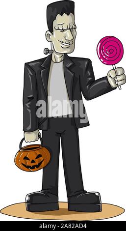Frankeinstein im schwarzen Mantel, Illustration, Vektor auf weißem Hintergrund. Stock Vektor