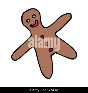Lebkuchen Mann. Bunte Umrisse auf weißem Hintergrund. Bild kann in Weihnachten und Neujahr Grußkarten, Poster, Flyer, Banner, Logo etc. Vector Illustration. EPS 10. Stock Vektor