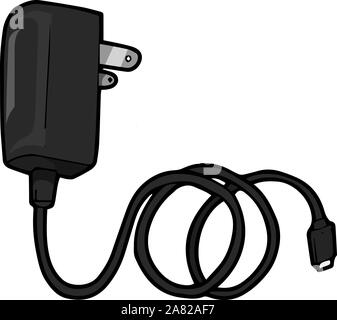 Ein mobiles Ladegerät in der Farbe schwarz, Illustration, Vektor auf weißem Hintergrund. Stock Vektor