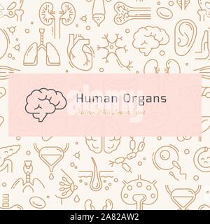 Die nahtlose Vektor Muster der inneren menschlichen Organen Symbole in linearen Stil Stock Vektor