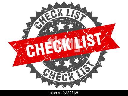 Überprüfen Sie die Liste grunge Stempel mit rotem Band. Überprüfen Sie die Liste Stock Vektor