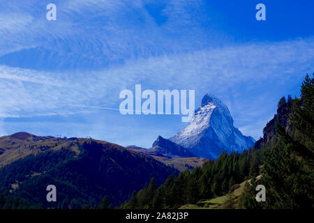 Sicht auf das Matterhorn von Zermatt, Visp, Wallis, Schweiz. Stockfoto