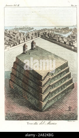 Teocalli Tempel Pyramide der Azteken, Mexiko Stadt. Papierkörbe Kupferstich von Verico von Giulio Ferrario von Antike und Moderne Kostüme aller Völker der Welt, Florenz, Italien, 1843. Stockfoto