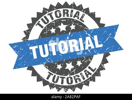 Tutorial grunge Stempel mit blauen Band. Tutorial Stock Vektor