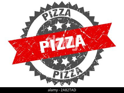 Pizza grunge Stempel mit rotem Band. Pizza Stock Vektor