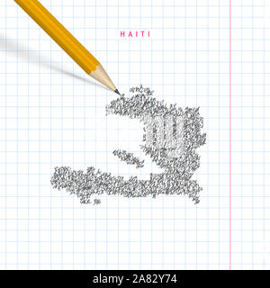 Haiti Skizze scribble Karte auf karierten Schule notebook Papier Hintergrund dargestellt. Hand gezeichnete Karte von Haiti. Realistische 3D-Bleistift. Stockfoto