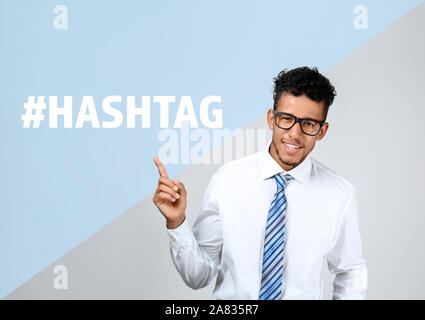 Afro-amerikanische Geschäftsmann auf Hashtag Stockfoto